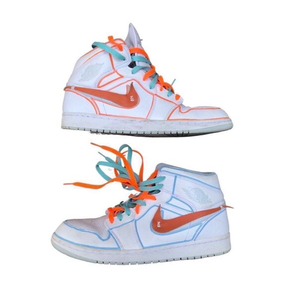 CUSTOM Nike Air Jordan 1 Mid White Pure Platinum Swoosh Size 10.5 - Picture 1 of 16